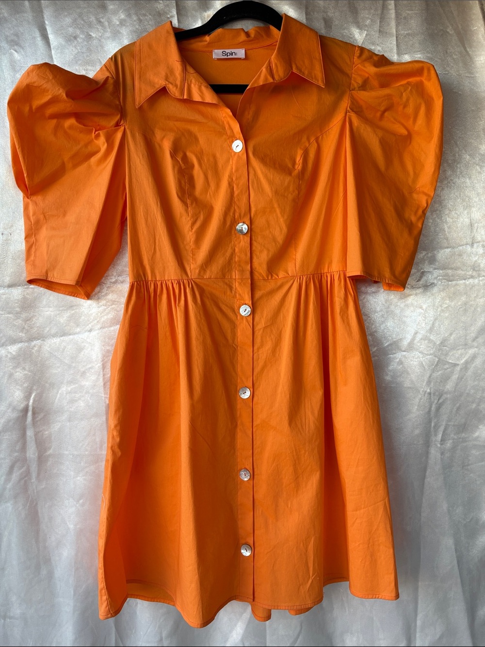 SPIN Orange Puff Sleeve Mini Dress